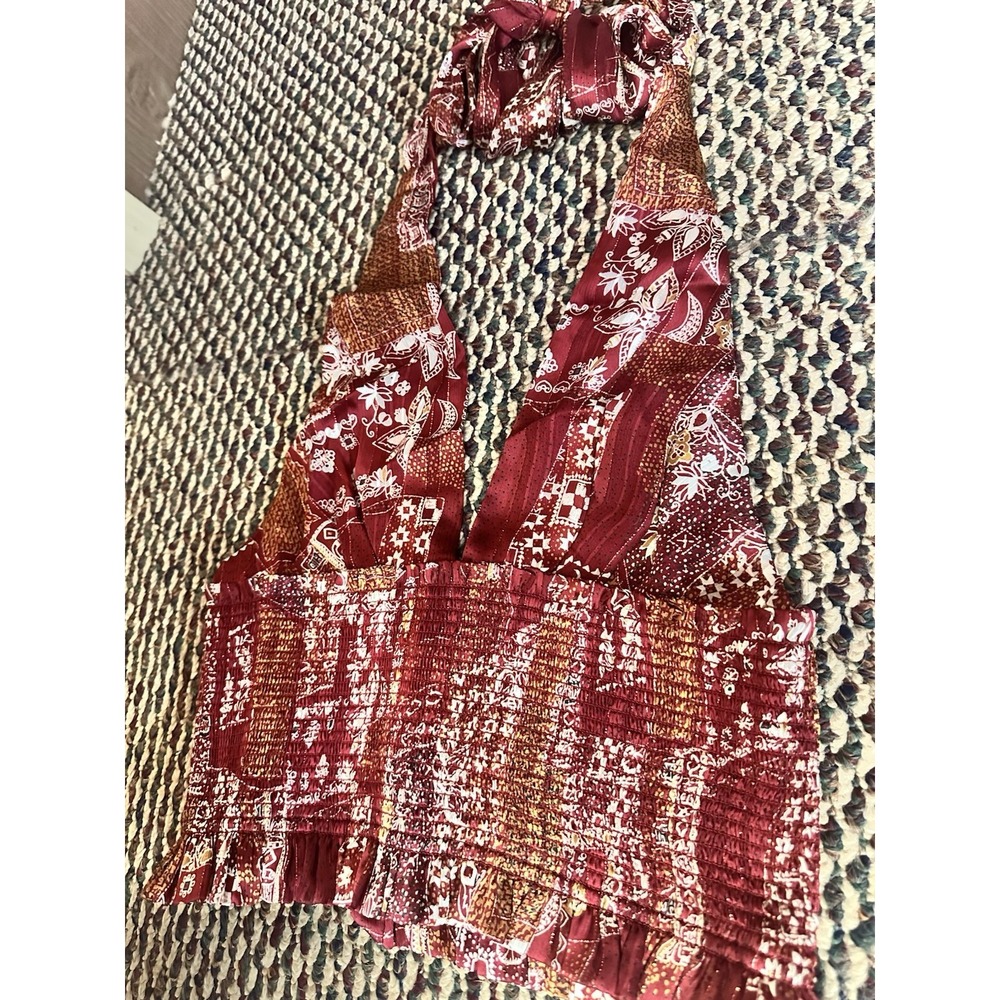 NWT Reset By Jane Reese Halter Top Smocked Colorblock Stretch Size M Festival - Picture 3 of 5